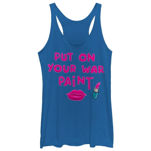 Women's CHIN UP War Paint Lipstick  Racerback Tank Top Royal Blue Heather 2X Large