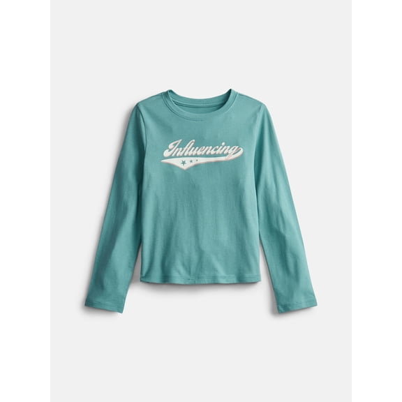 Wonder Nation Girls Embellished Tee with Long Sleeves, Sizes 4-18 & Plus