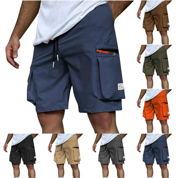 Vibrex Cargo Shorts Men, Men's Solid Color Sports Fitness Outdoors Shorts Pockets Button Cargo Pants,Lightweight Cargo Shorts for Men Navy_S