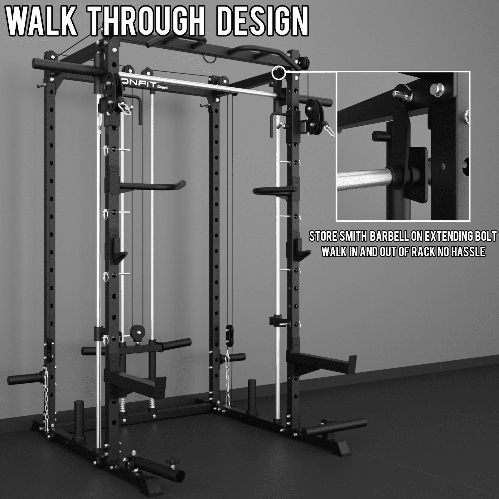 Eonfit E3 Smith Machine for Home Gym Equipment, Multi-Function Power Cage Squat Rack with Cable Crossover LAT Pulldown Pulley System All in One
