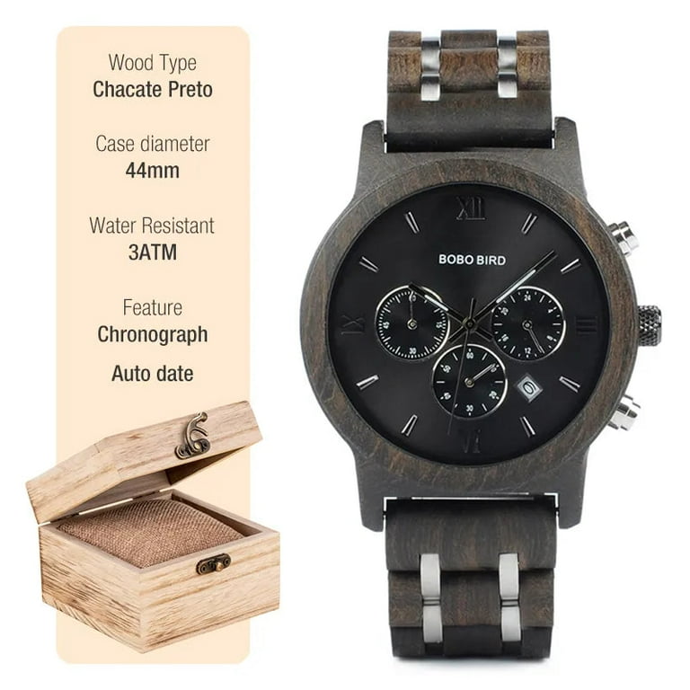 BOBO BIRD Wooden Watch Men erkek kol saati Luxury Stylish Wood Timepieces Chronograph Military Quartz Watches in Wood Gift Box Walmart