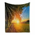 thumbnail image 1 of Wyoming Soft Flannel Fleece Throw Blanket, Tranquil Themed Fascinating Landscape Photo with a Path in Park at Sunset, Cozy Plush for Indoor and Outdoor Use, 70" x 90", Multicolor, by Ambesonne, 1 of 6