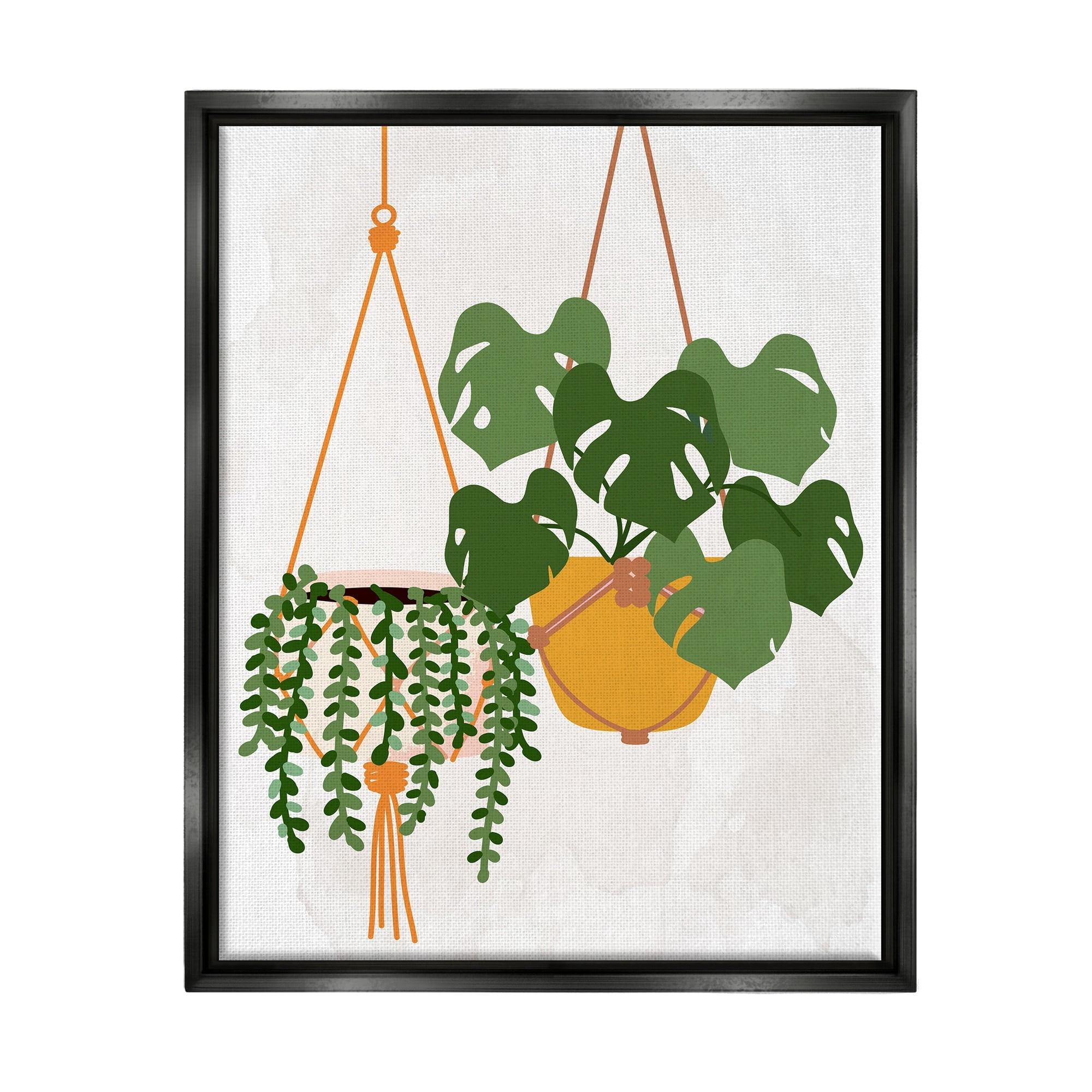 Stupell Industries Casual Hanging House Plants Botanical Monstera Leaves Graphic Art Luster Gray Floating Framed Canvas Print Wall Art, Design by Kim Allen