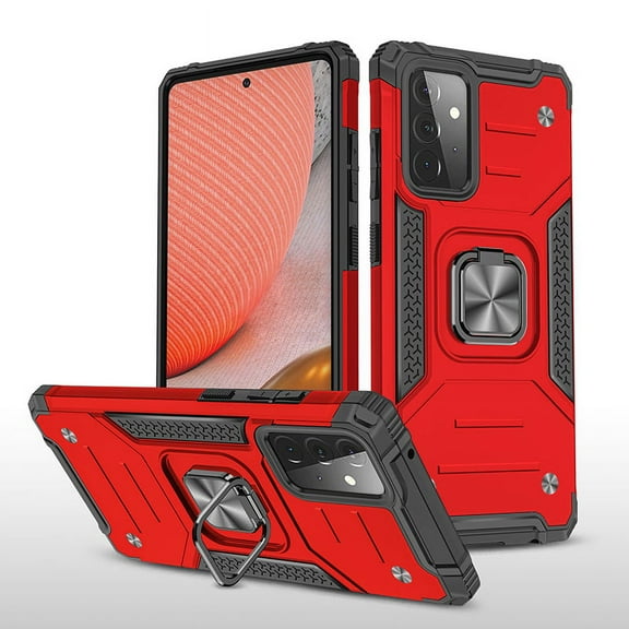 NIFFPD Galaxy A72 Case, Samsung A72 Case Ring Kickstand Hard PC Soft TPU Phone Cover for Samsung Galaxy A72 5G Red