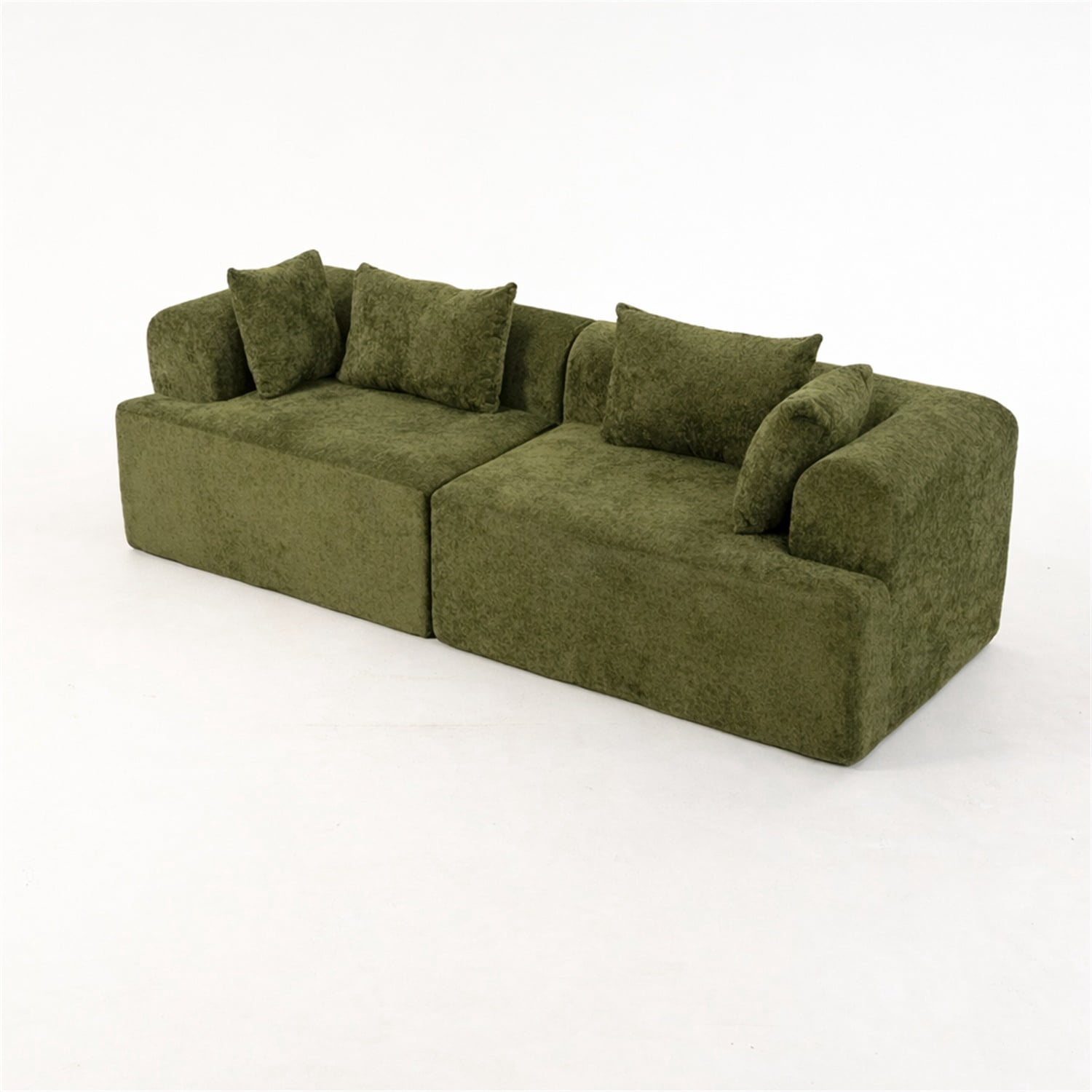 Hommoo 96" Full-Foam Modular Sofa, Deep Seat Flannelette Compressed Couch, 2-Seater Upholstered Sofa for Living Room Apartment, Green