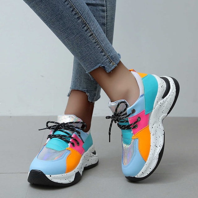 Zapatos de mujer cómodos de bloque de color deportivo informal de talla grande de tela elástica para mujer a la moda Wmkox8yii shalkjhdk1903