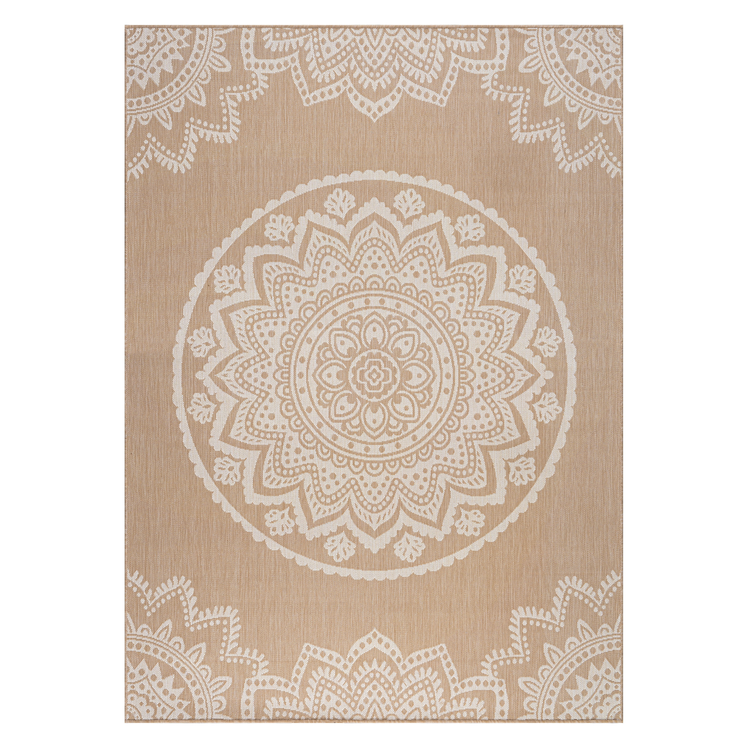 CAMILSON Indoor Outdoor Rug, 5' x 7' Beige Medallion Area Rugs
