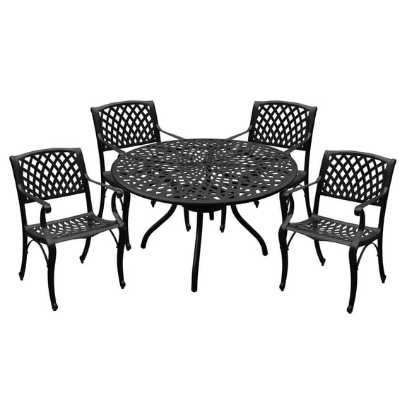 Outdoor Aluminum 5pc Round Black Patio Dining Set with Four Chairs