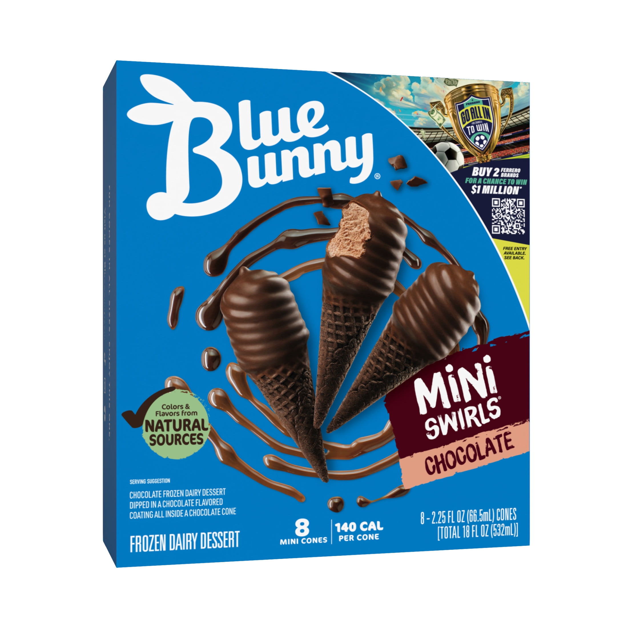 Blue Bunny Mini Swirls Chocolate Cones, Frozen Dessert, 8 Pack