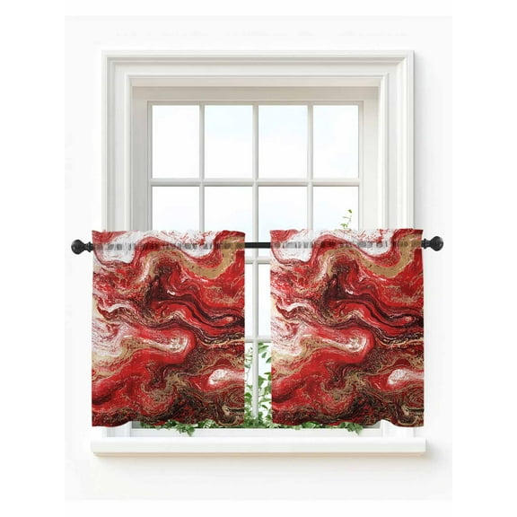 Red Marble Tier Curtains 24 Inch Length,Sheer Curtains for Bedroom Living Room,Modern Abstract Ombre Fluid Aesthetic Rod Pocket Voile Drapes Kitchen Curtains Small Half Window 27.5"x24" 2 Panels