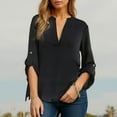 thumbnail image 4 of Olyvenn Women's Roll Tab Sleeve Tunic - Perfect Long for Leggings Shirt Cute Versatile Top Notch V Neck Plus Size Blouse Black S, 4 of 6