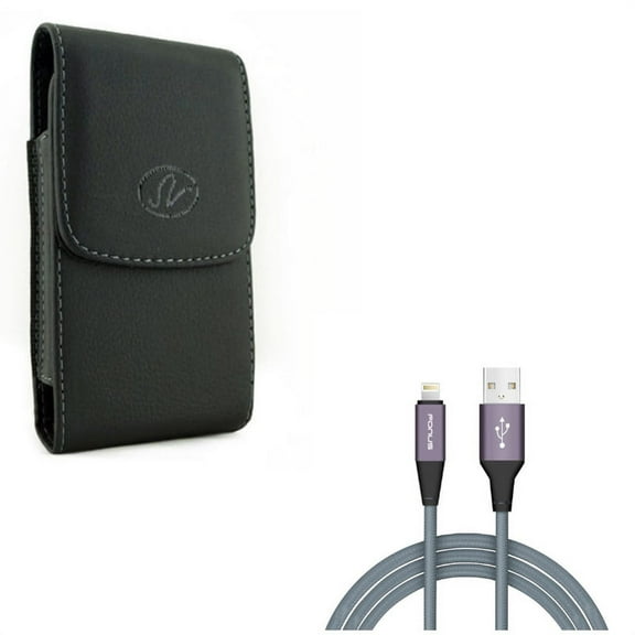 Holster Leather Case Belt Clip w Power Charger Cord 6ft USB Cable for iPhone XS Max,XR,8 PLUS,7 Plus,6S Plus,11,Pro Max,6 Plus Models