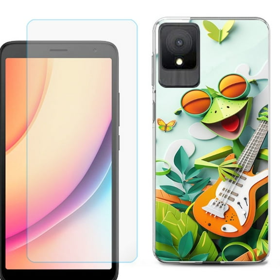 For TCL K11 Phone Case Cover, Shockproof Case with Tempered Glass Screen Protector, by OneToughShield – Grasshopper
