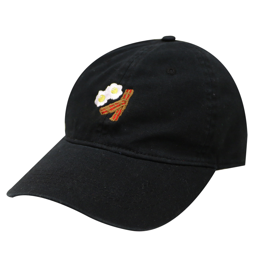 City Hunter C104 Bacon and Egg Cotton Baseball Dad Cap 13 Colors (Black