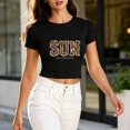 thumbnail image 2 of Women's Summer Cropped T Shirts Leopard Sun Graphic Print tees Short Sleeve Casual Crop Tops, 2 of 7