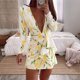 thumbnail image 2 of Mini vestido con cuello en V y manga larga con estampado floral informal de moda sexy para mujer Pompotops  hdfakjf6542, 2 of 9