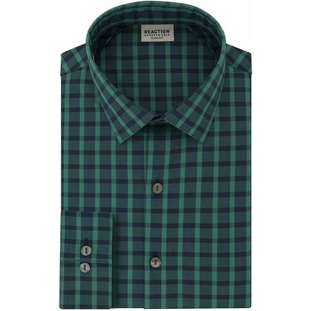 Kenneth Cole Reaction Men's All Day Flex Slim Fit Performance Stretch Check Dress Shirt Green Size 16.5X32X33