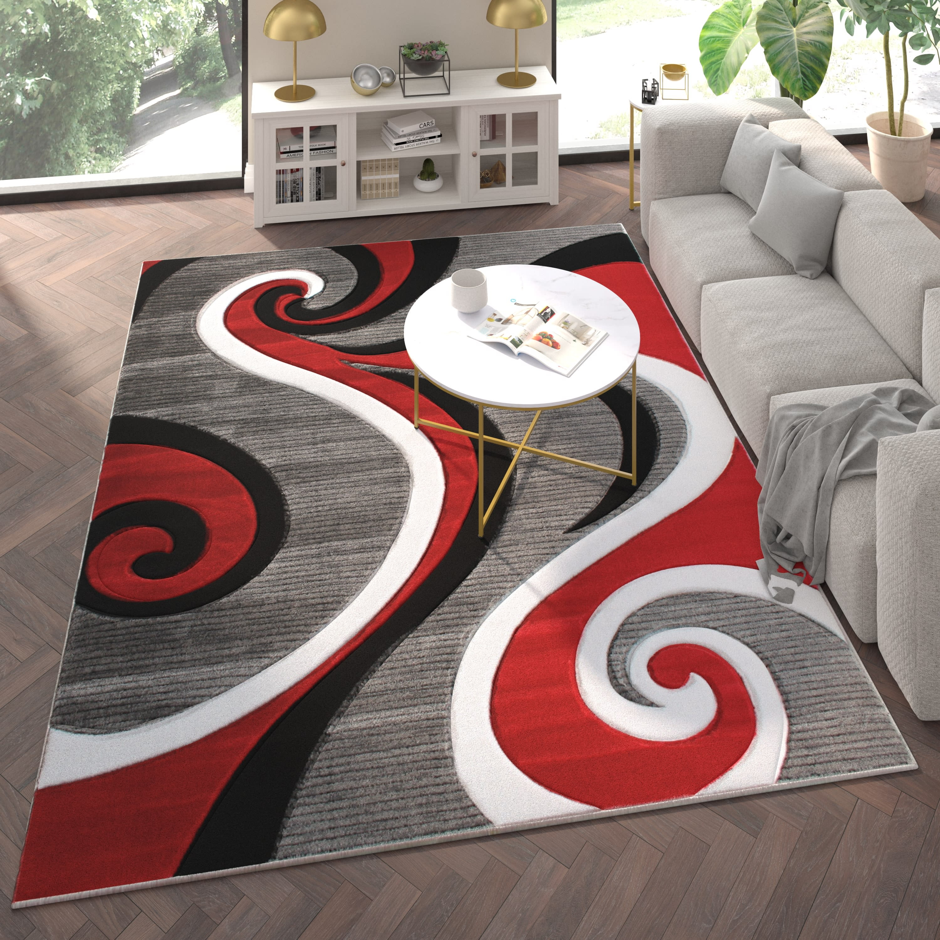 Emma + Oliver 8x10 Accent Rug with Modern 3D Sculpted Swirl Pattern and