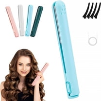HIBIBUD Mini Dual Purpose Curling Iron, Cozy Home Curling Iron, 2-in-1 Portable Curling Wand Flat Iron Hair Straightener for All Hair Types (Blue)