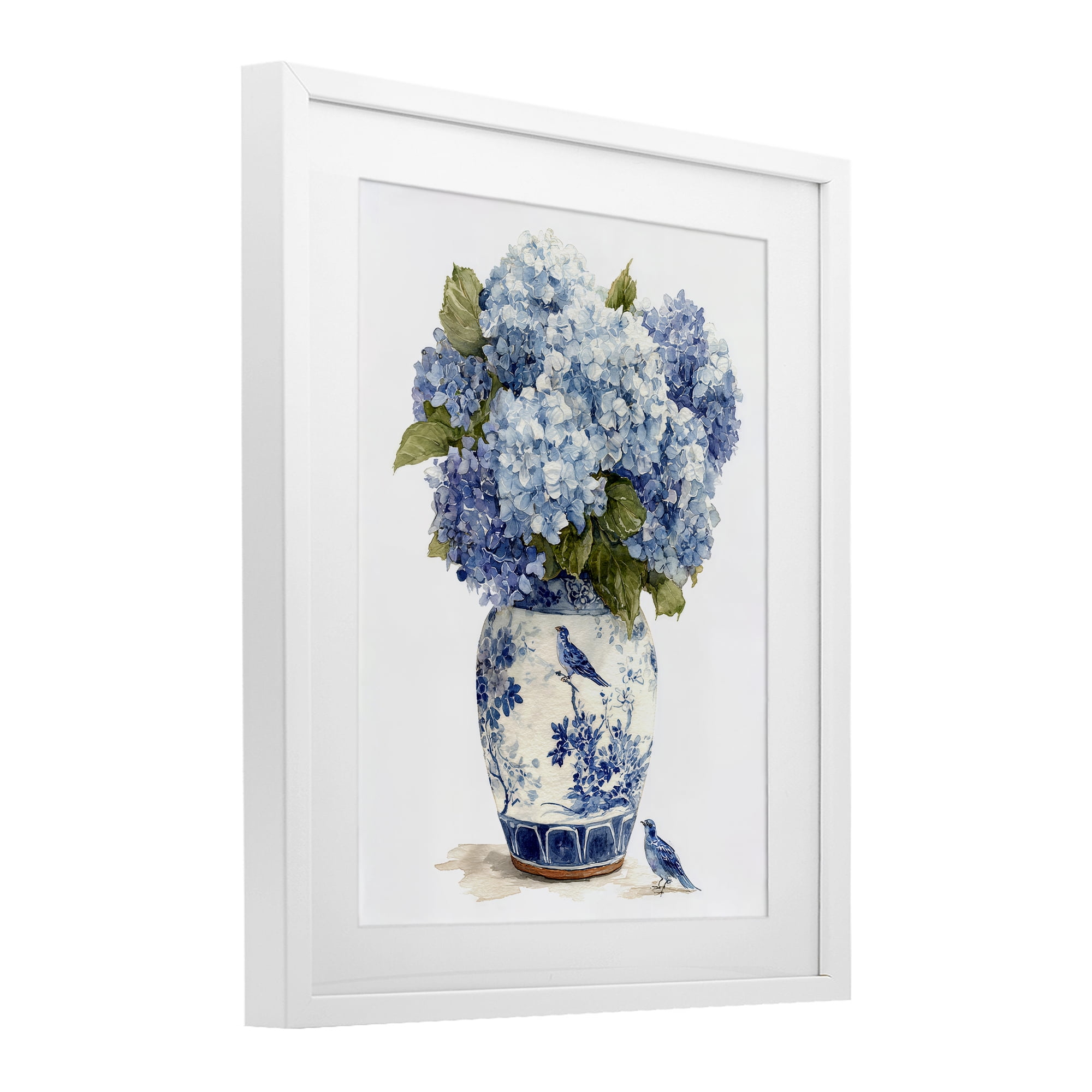 Stupell Industries Blue Bird & Hydrangea Vase White Framed Print Under Glass, design by Imagine It Images
