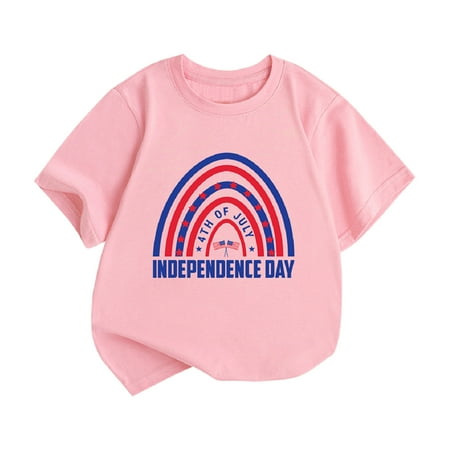

Lovely Casual T-Shirts For Children Girls Independence Day USA Flag Letter Printed O-Neck Short Sleeve Summer Tops Holiday Vacation Seaside Loose Cozy Tshirts