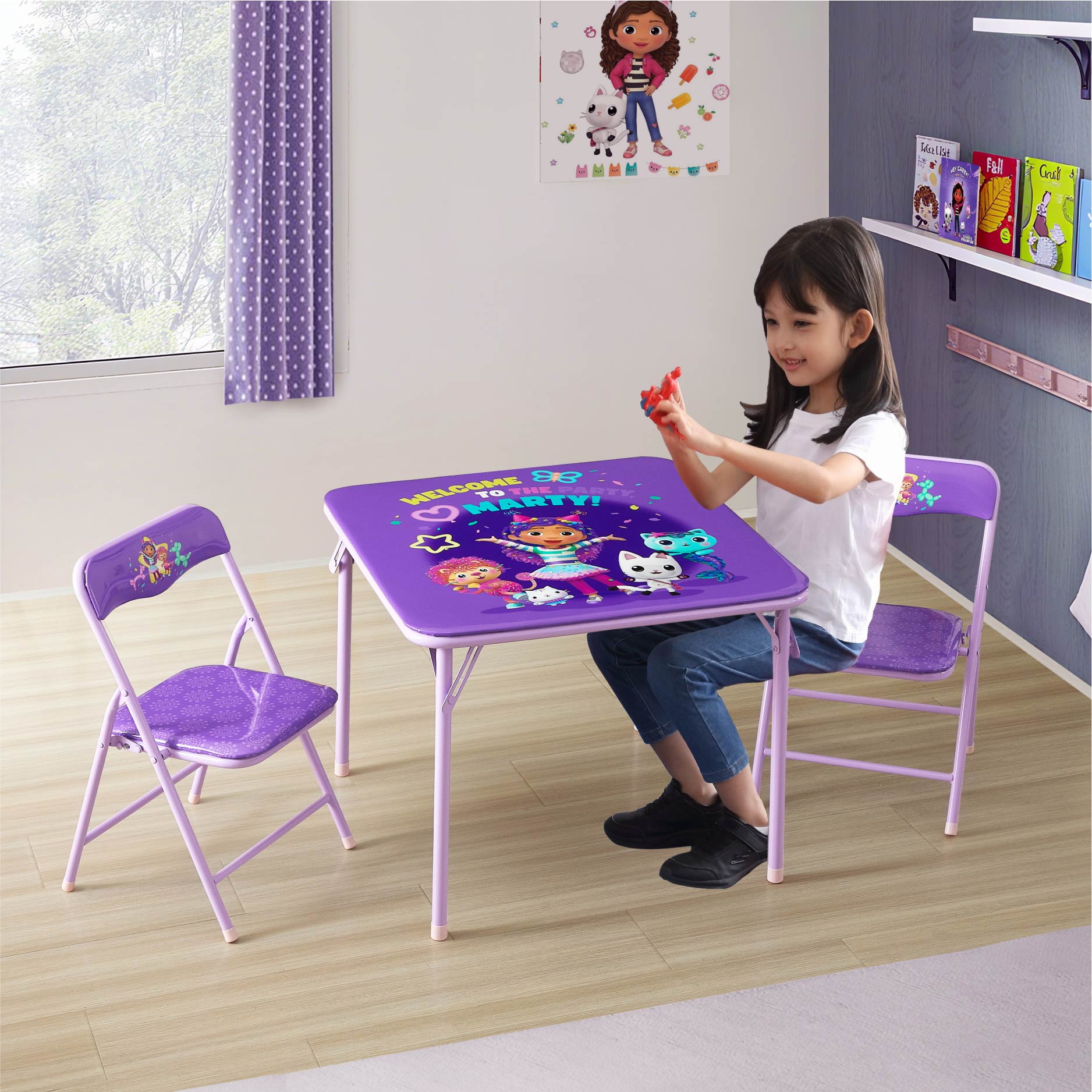 Gabby's Dollhouse 3-Piece Kids Table and Chairs Set, Purple photo 2