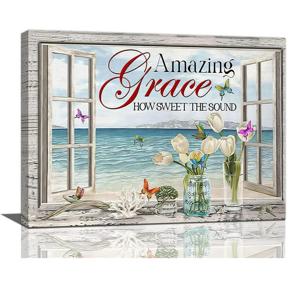 Window Beach Wall Art Butterfly Flower Pictures Wall Decor Inspirational Quotes Canvas Painting Print Artwork Painting Art, Dining Room Wall Decor Ideas, Art Deco Frameless 8x10inch