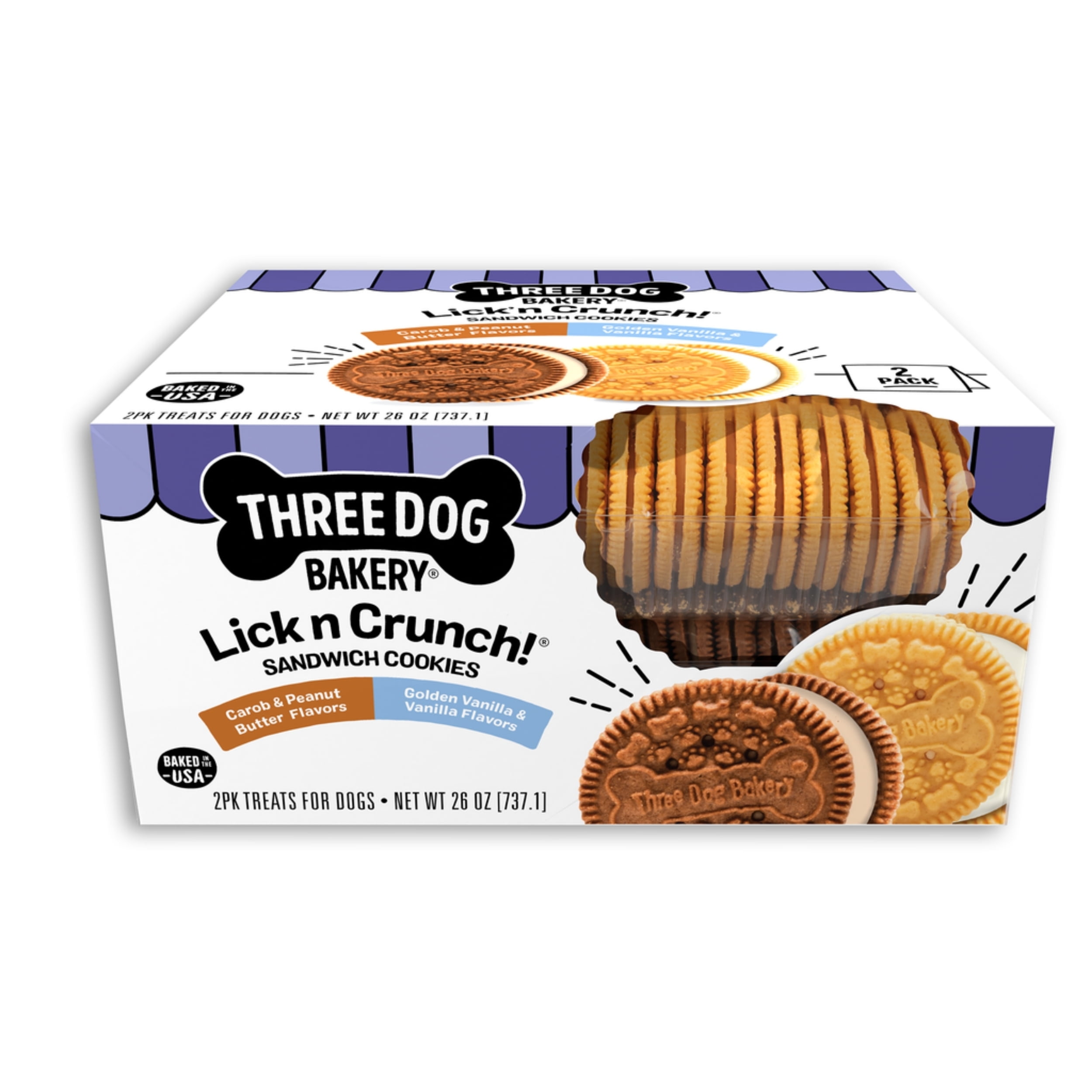 Three Dog Bakery Cookies with Carob Chips, Baked Dog Treats, 13 oz