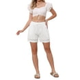 thumbnail image 2 of INSPIRE CHIC Line Shorts for Women's Casual Summer Elastic High Waisted Drawstring Wide Leg Shorts with Pockets XS White, 2 of 6