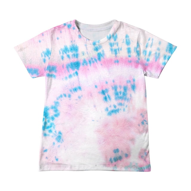 Hauts d'Été Décontractés Filles Garçons Mode Manches Courtes Dégradé Imprimé Hauts Col Rond Enfant T-Shirt Ample d'Été