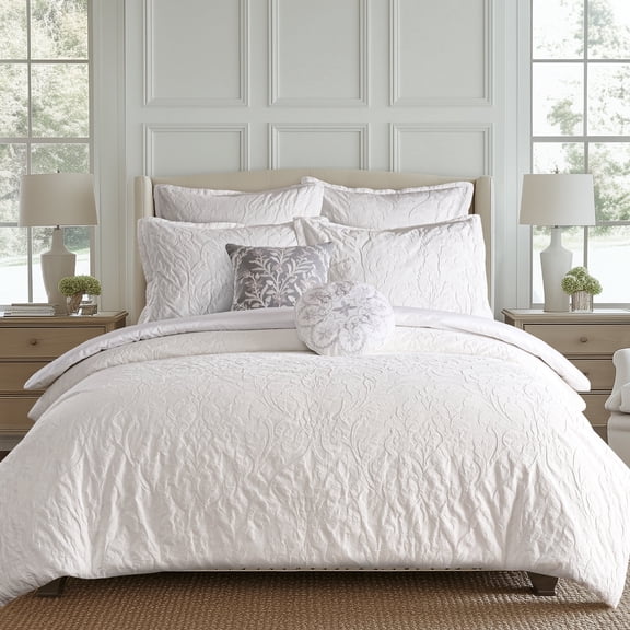 Levtex Home - Alessio White Duvet Cover Set - Full/Queen Duvet (68x88in) and 2 Standard Shams (20x26in) - Textured Woven Design - White - No Inner Included - Cotton