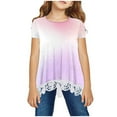 thumbnail image 1 of Jgppe Girls Short Sleeve Tops Flowy Lace Trim Gradient Color Printed A-Line Pullover Loose Tunic Shirt 3-14 Years, 1 of 4