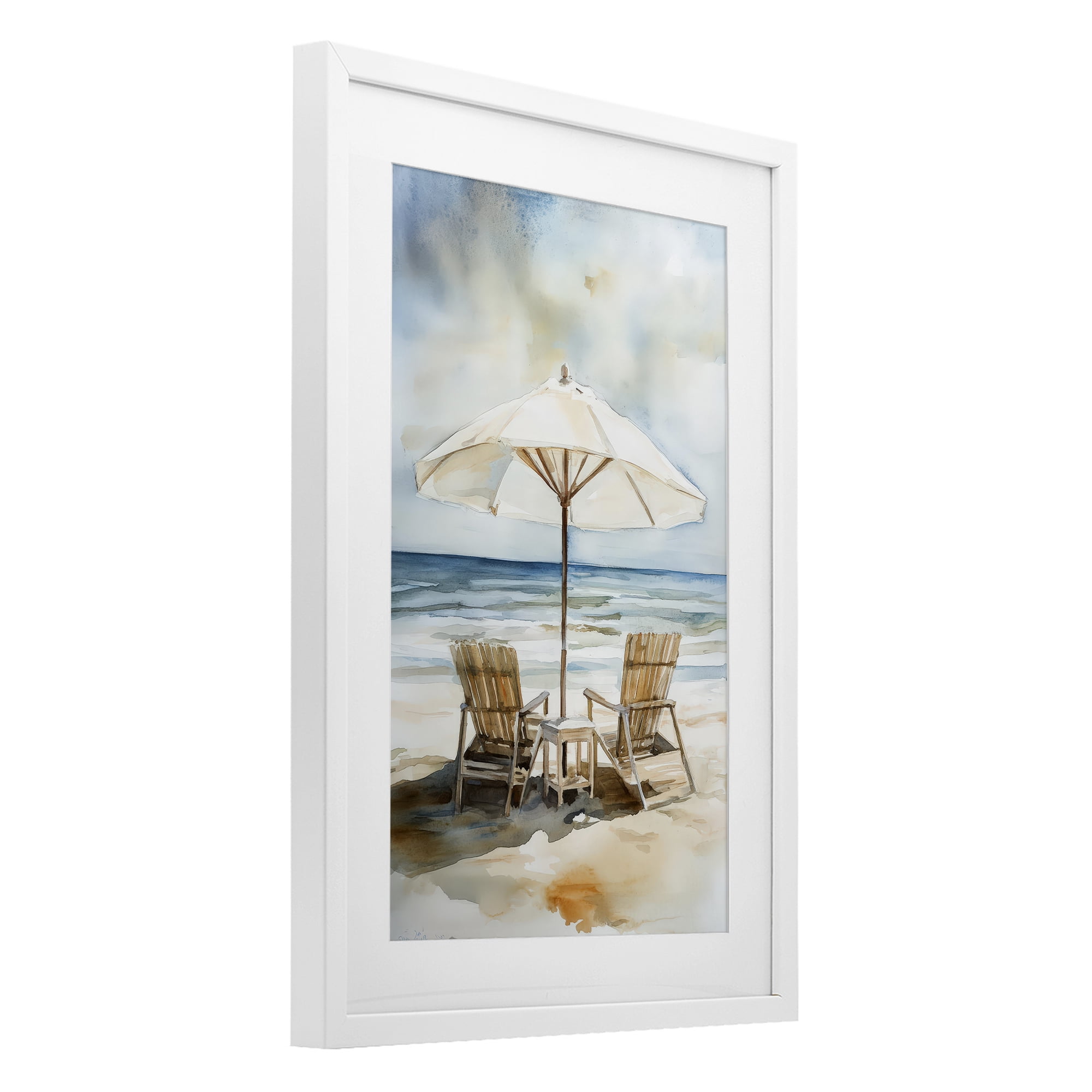 Stupell Industries Watercolor Paradise Beach Scene White Framed Print Under Glass, design by Petal Prints Design
