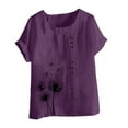 thumbnail image 5 of Purple Womens Tops Women's Cotton Linen Shirts Summer Casual Boho Floral Short Sleeve Blouse Oversized Loose Ladies Tunic Tops Shirts for Women, 5 of 5