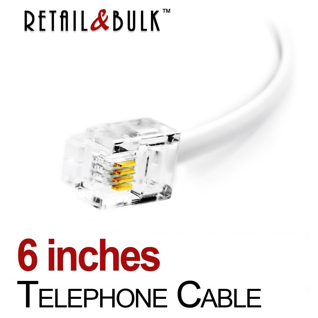6 Inches, Gray 6 Inch Short Telephone Cable RJ11 Male to Male 6P4C Phone Line Cord 3 Pack