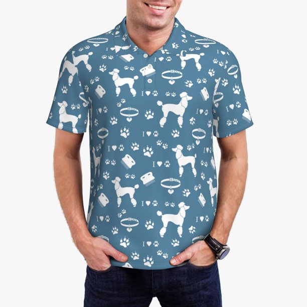 Balery Poodle Dog Camisa Polo de Hombre con Estampado, de Manga Corta y Tejido Medio, Camisa Tipo Golf Polo-X-Large