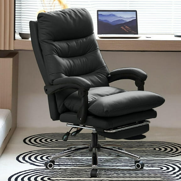 XUEGW Comfortable Office Chair High Back Executive Desk Chair Leather Computer Gaming Chair Swivel Office Chairs with Footrest,Black