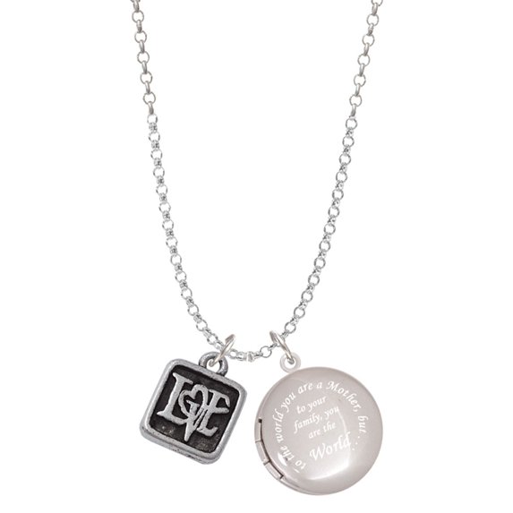Delight Jewelry Silvertone Antiqued Square Seal - Love with Heart To the World You are a Mother Locket Necklace