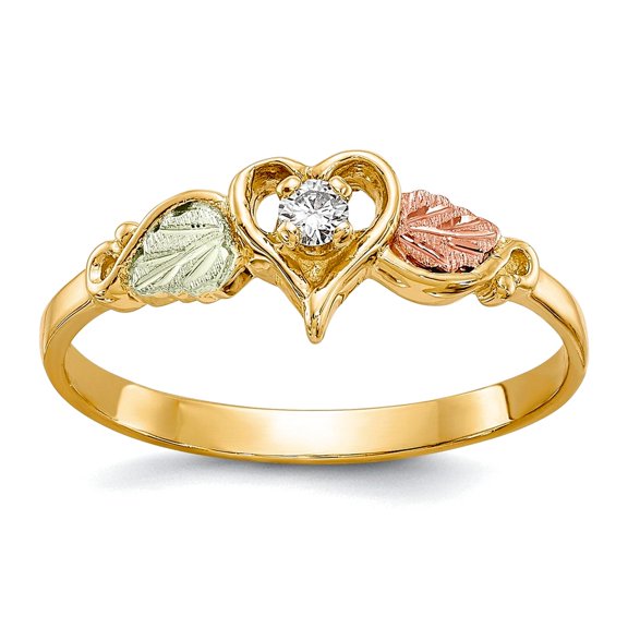 10k Tri-color Polished and satin Black Hills Gold Diamond Love Heart Ring Size 7.00 Statement Ring for Women