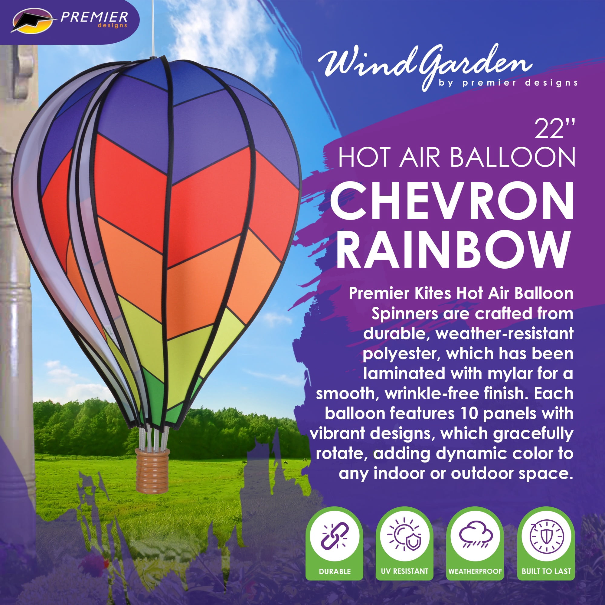 Premier Kites Hot Air Balloon - Rainbow Chevron