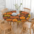 thumbnail image 3 of Halloween Themed Round Stretch Tablecloth with Elastic Hem for 52 Inch Table - Pumpkin Design Washable Fabric for Party Dining, 3 of 6