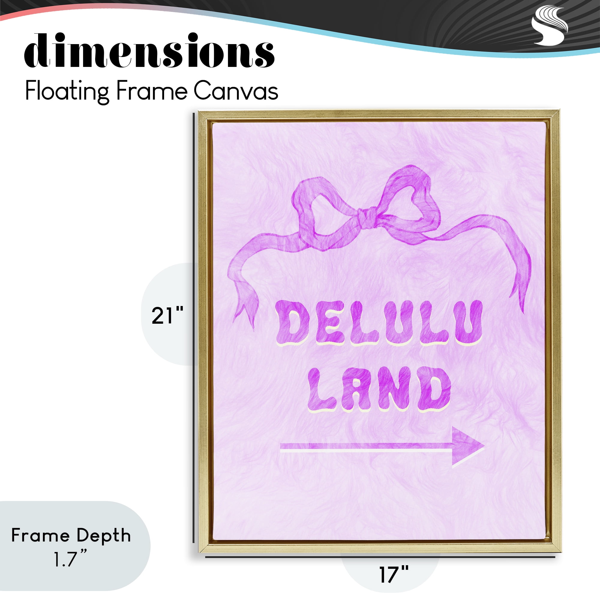 Stupell Industries Delulu Land Feminine Ribbon Gold Framed Floater Canvas Wall Art, design by Ziwei Li