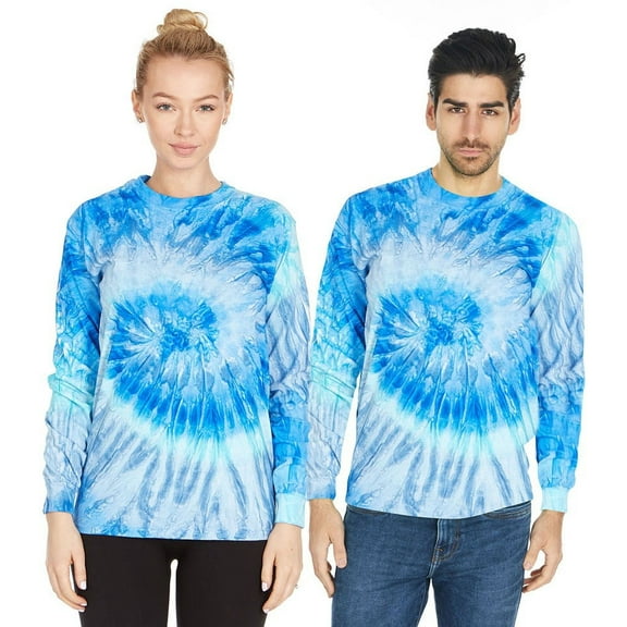 DARESAY Tie Dye Style Long Sleeve T-Shirt Men Women - Fun, Multi Color Tops