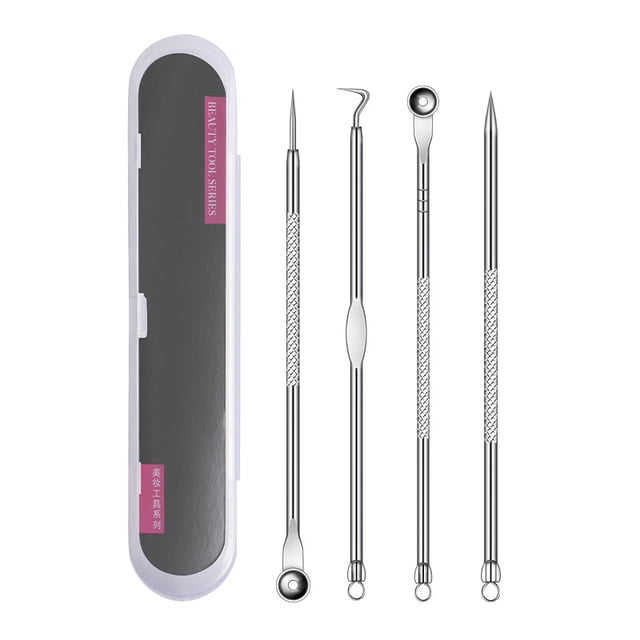 Aguja para acné con clip, 4 piezas, de acero inoxidable, para puntos negros, aguja para acné de doble punta, herramientas de belleza