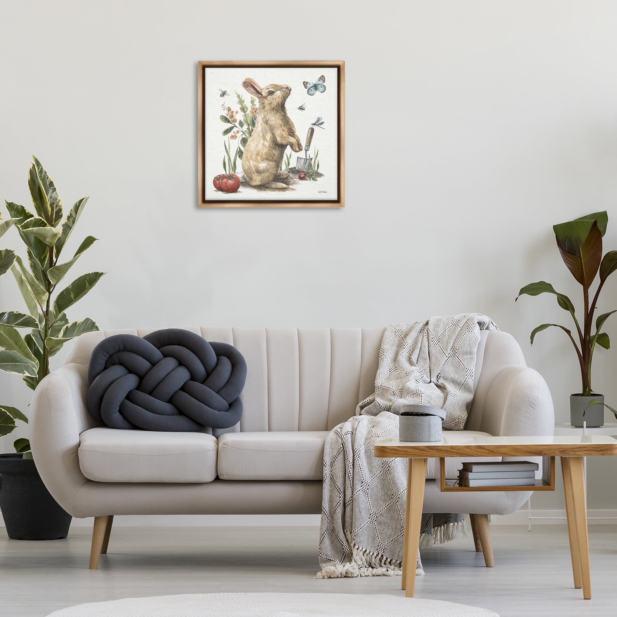 Stupell Industries Garden Patch Rabbit Animals & Insects Painting Brown Floater Framed Canvas Art Print Wall Art, 25 x 25