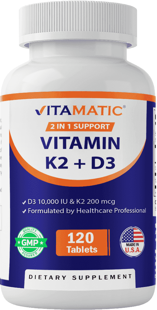 (3 pack) Vitamatic Vitamin D3 K2 Supplements with 10,000 IU Vitamin D + 200mcg Vitamin K MK-7, 120 Tablets Bone, Heart, Immune, & Calcium Support