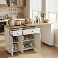 thumbnail image 3 of 54" Kitchen Island Cart with 3 Drawers & X-Shaped Cabinets - Deciduous Wood Top, Lockable Casters, Spice Rack & Towel Rack, Dual-Tone with Adjustable 3-Tier Storage, 3 of 9