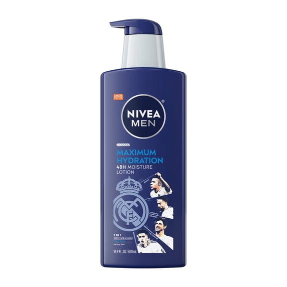 NIVEA MEN Real Madrid Limited Edition Design Maximum Hydration 3-in-1 Body Lotion, 48-Hour Moisturizer, 16.9 fl oz