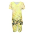 thumbnail image 4 of Blusas para las Mujeres Casual Impreso Cuello en V Manga Corta Blusa Pantalones Cortos, Conjuntos de Ropa para las Mujeres, 4 of 5