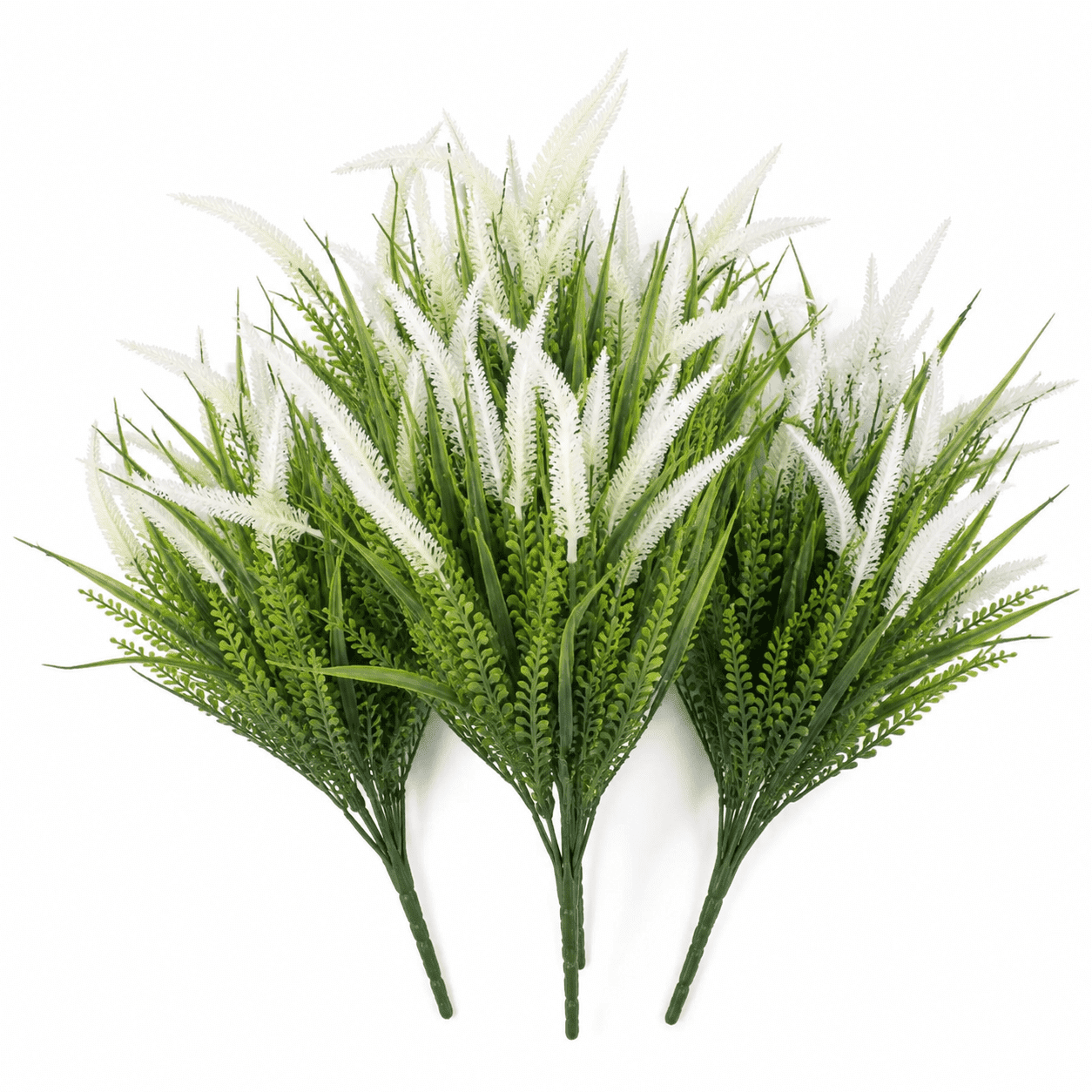 10 Bundles Artificial Plants Outdoor Fake Grass with Flowers UV Resistant Greenery Garden Porch Window Box Decorating (White)